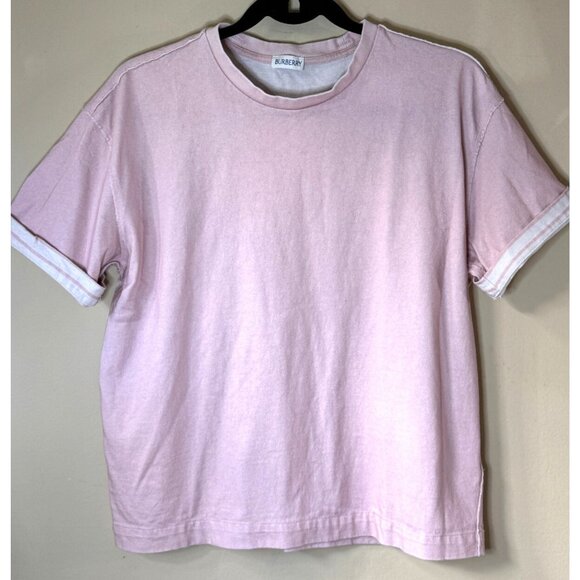 Burberry Women's Pink EKD‎ Cotton Short Sleeve Flip Cuff Logo T-Shirt Size XS - Picture 1 of 15